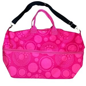 Thirty-One Expand-A-Tote Day Extender Bag in Pink Circle Spirals, Travel Weekend